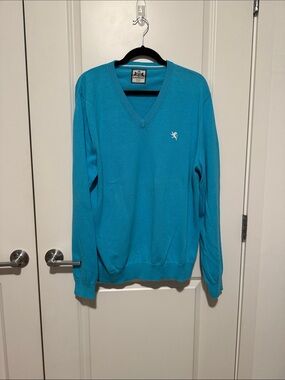 Express Men's V-Neck Sweater in Teal Blue